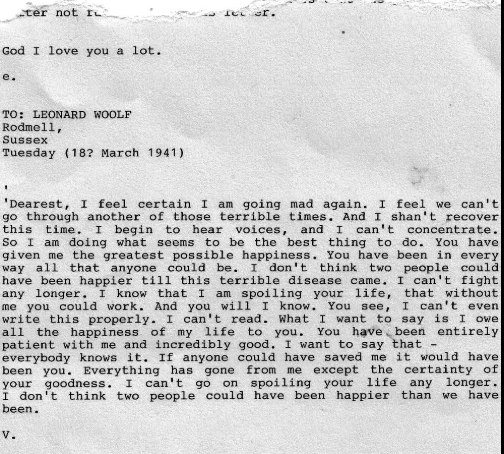 Virginia Woolf Suicide Letter